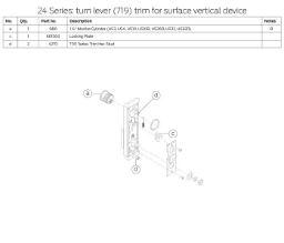 24 Series turn lever (719) trim for surface vertical device